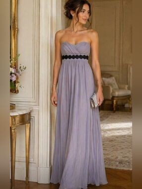 BCBGeneration Lavender Strapless Chiffon Floor Length Formal Gown NWOT Size 0